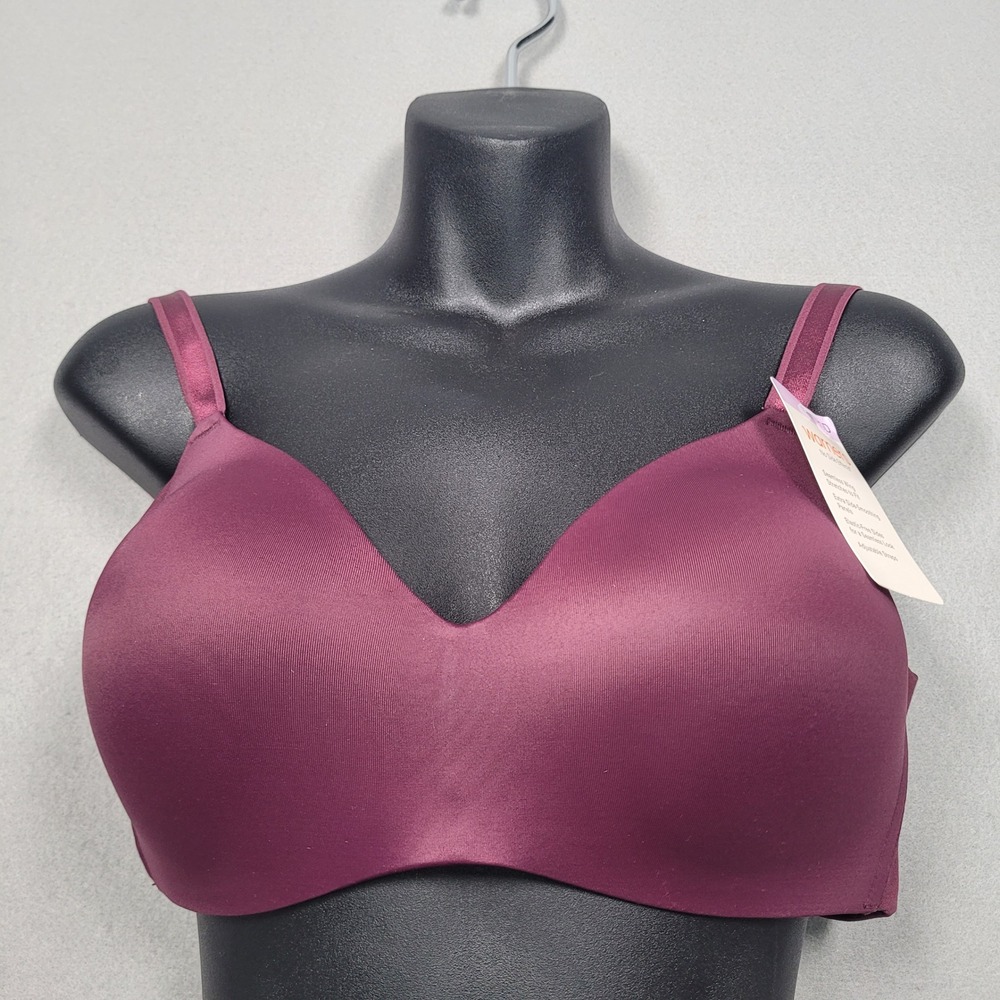Warners No Side Effects Wireless Lift Bra 36D RM3061A Plum Burgundy New